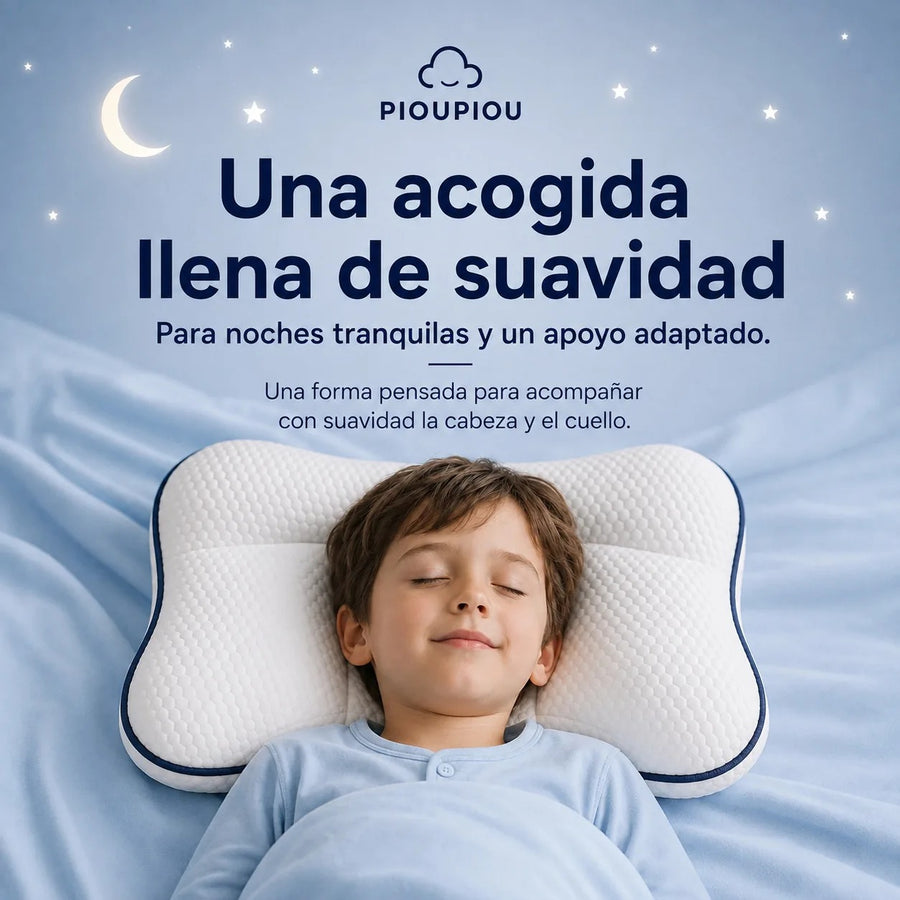 Niño tumbado boca arriba con la almohada Pioupiou